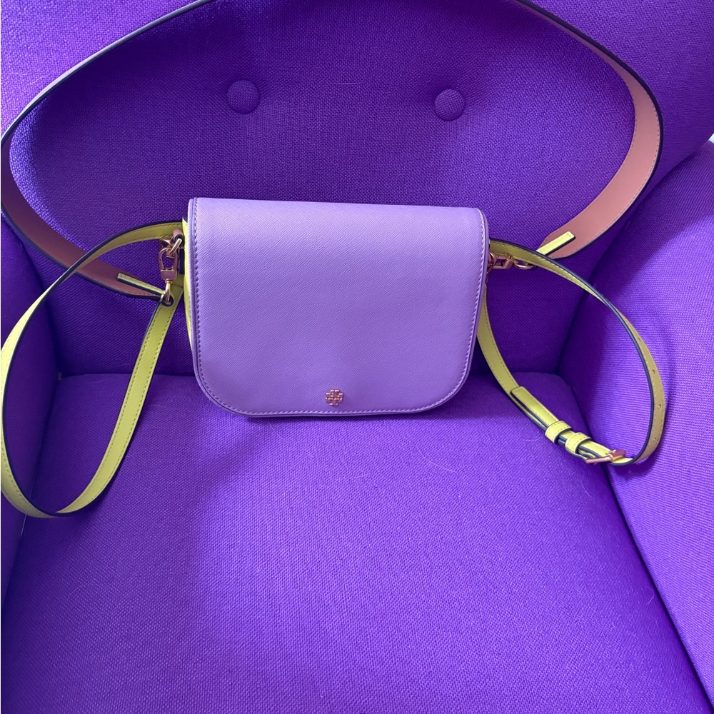 Tory Burch Emerson E/W Flap Adjustable Shoulder Bag - Lavender/neon.  NWT